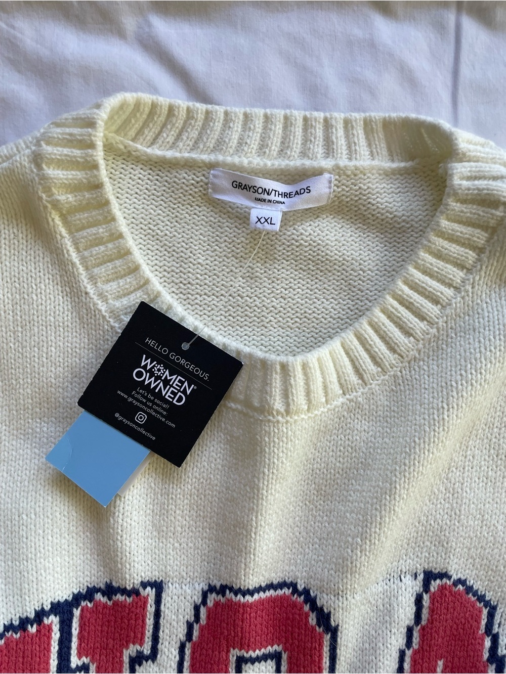 Cream Team USA Cropped Graphic Crewneck Sweater Size XL - Picture 2 of 2